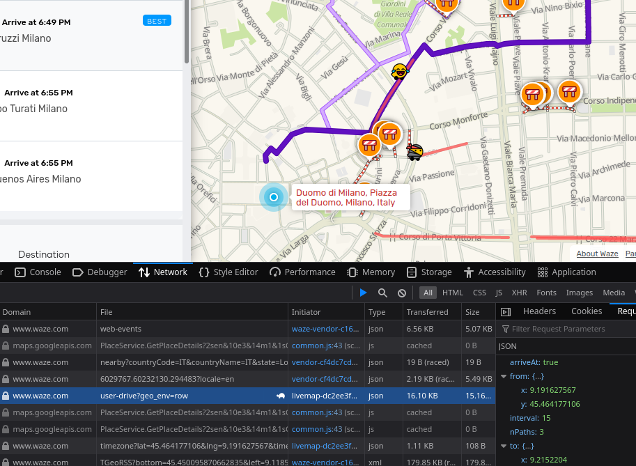 A browser with the developer tool opened to sniff the network requests of the web app